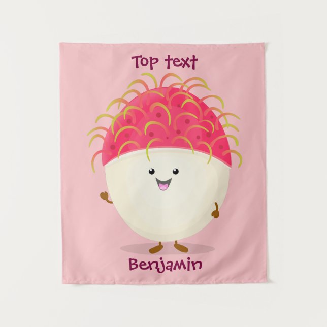 Cute pink rambutan cartoon illustration  tapestry (Front)