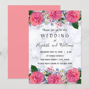 Cute Pink Real Flowers Wedding  Invitation