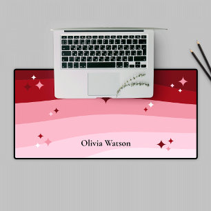 Cute Pink & Red Abstract Pattern Stars Trendy Name Desk Mat