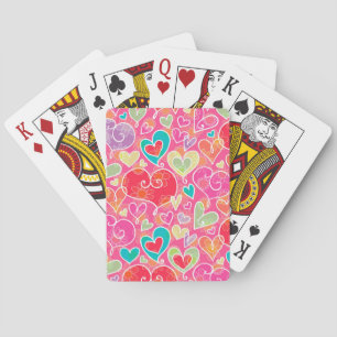 Cute Pink Red Aqua Valentine Hearts Playing Cards