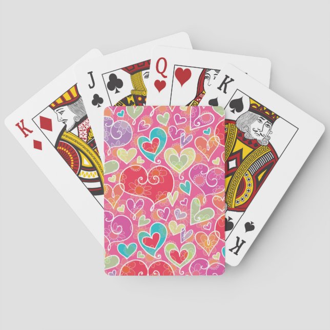 Cute Pink Red Aqua Valentine Hearts  Playing Cards (Back)