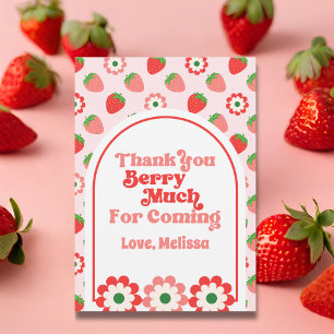 Cute Pink Red Berry First Birthday Thank You Card