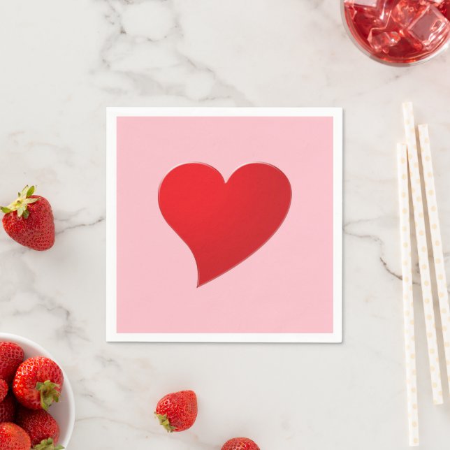 Cute pink red big heart love paper napkin (Insitu)