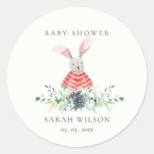 Cute Pink Red Bunny Garden Foliage Baby Shower Classic Round Sticker
