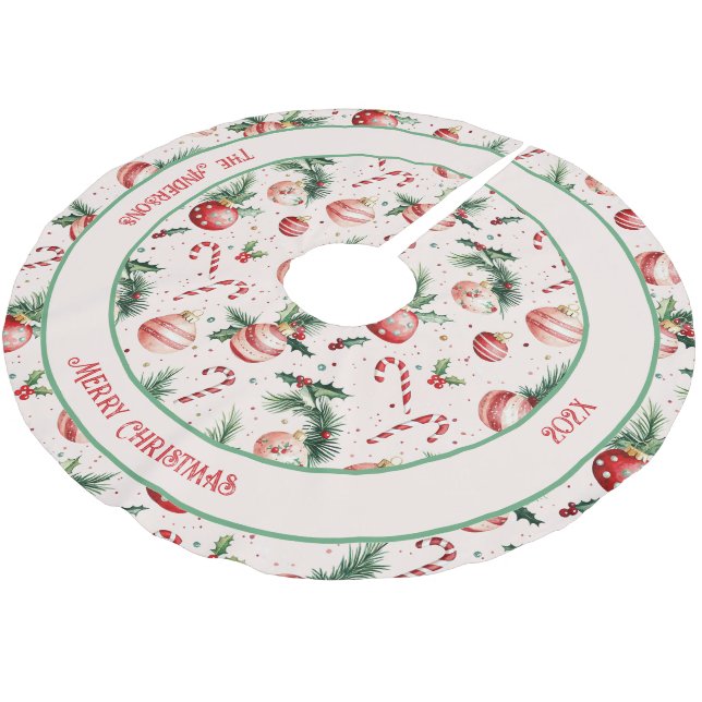 Cute Pink Red Christmas Brushed Polyester Tree Skirt (Angled)