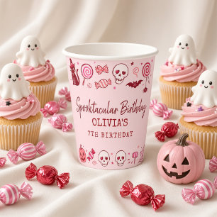 Cute Pink Red Ghost Personalised Halloween Paper Cups