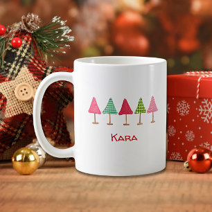 Cute pink red green christmas trees mug