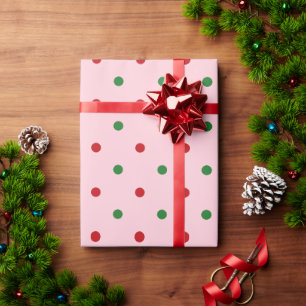 Cute pink red green polka dots pattern Christmas Wrapping Paper