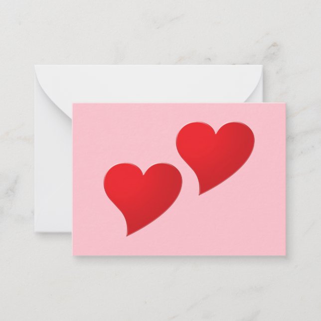 Cute pink red heart couple minimalist modern card (Front)