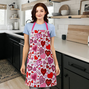 Cute Pink Red Hearts Blush Love Pattern Apron