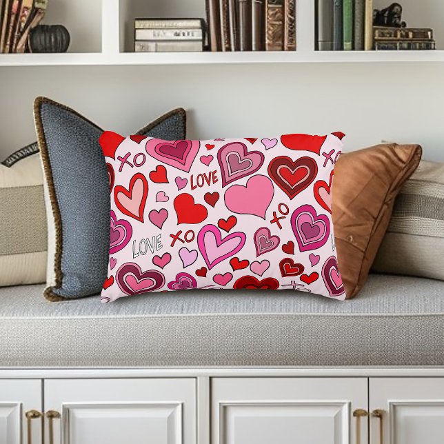 Cute Pink Red Hearts Blush Love Pattern Decorative Cushion (Creator Uploaded)