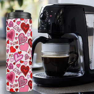 Cute Pink Red Hearts Blush Love Pattern Thermal Tumbler
