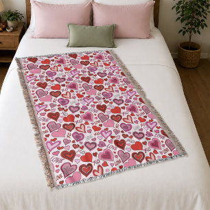 Cute Pink Red Hearts Blush Love Pattern Throw Blanket