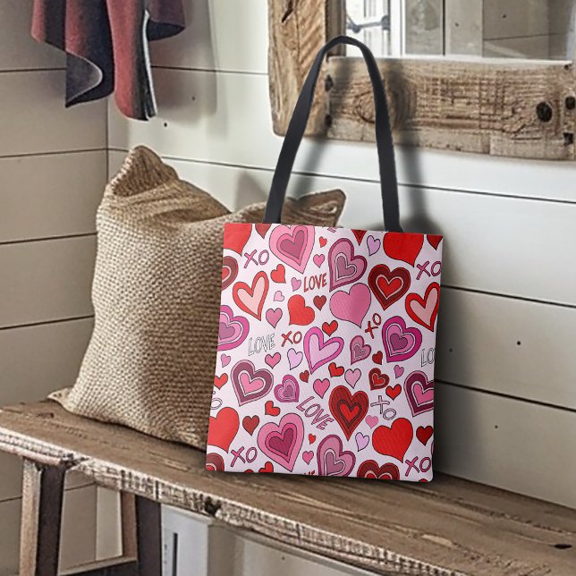 Cute Pink Red Hearts Blush Love Pattern Tote Bag (Creator Uploaded)