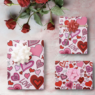 Cute Pink Red Hearts Blush Love Pattern Wrapping Paper Sheet