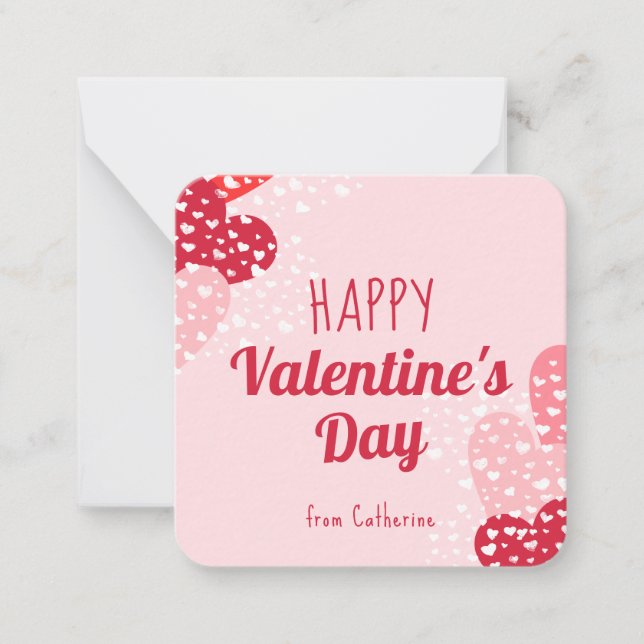 Cute Pink Red Hearts Happy Valentine's day Card (Front)