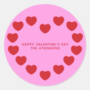 Cute pink red hearts modern custom Valentine's Day Classic Round Sticker