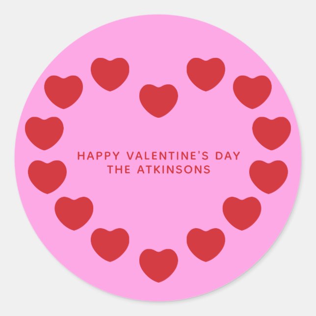 Cute pink red hearts modern custom Valentine's Day Classic Round Sticker (Front)