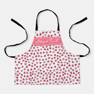 Cute Pink & Red Hearts Pattern Kids Apron