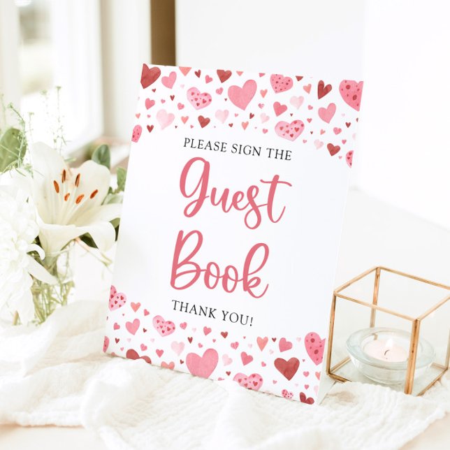 Cute Pink Red Hearts Valentine Guest Book Sign (Creator Uploaded)