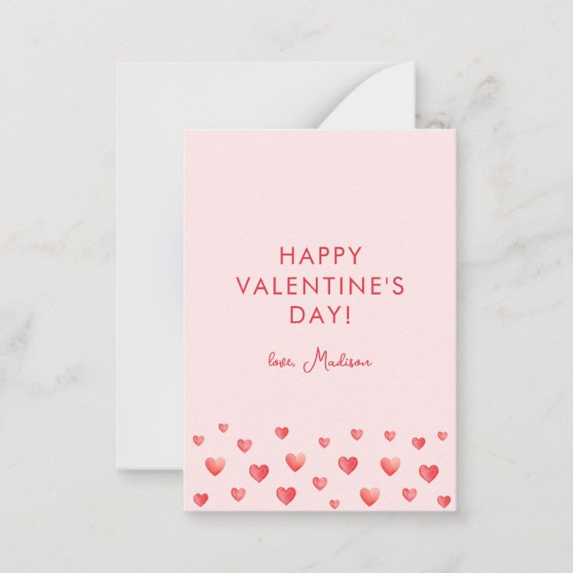 Cute Pink Red Hearts Valentine's Day Card (Front)