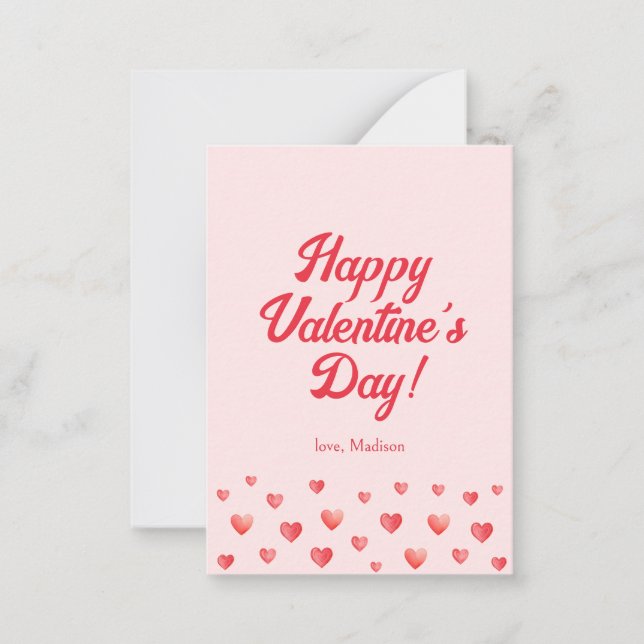 Cute Pink Red Hearts Valentine's Day Card (Front)