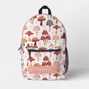Cute Pink & Red Mushroom Pattern Printed Backpack