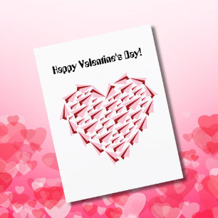 Cute Pink & Red Paper Aeroplane Heart Valentine's Holiday Postcard