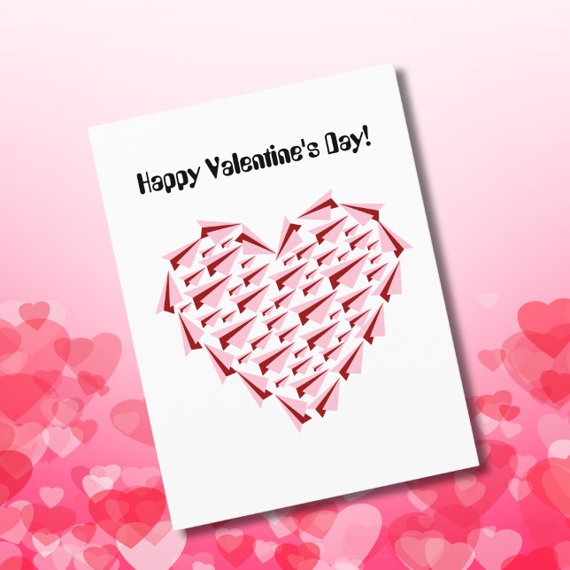 Cute Pink & Red Paper Aeroplane Heart Valentine's Holiday Postcard (Creator Uploaded)