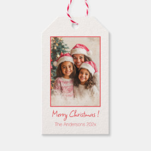 Cute Pink Red Photo Christmas Gift Tags