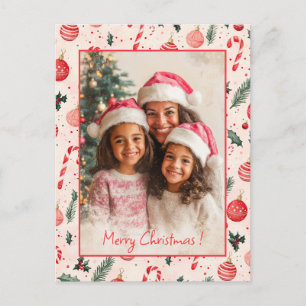 Cute Pink Red Photo Christmas Postcard