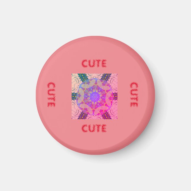 cute PINK _RED _ROUND Magnet (Front)