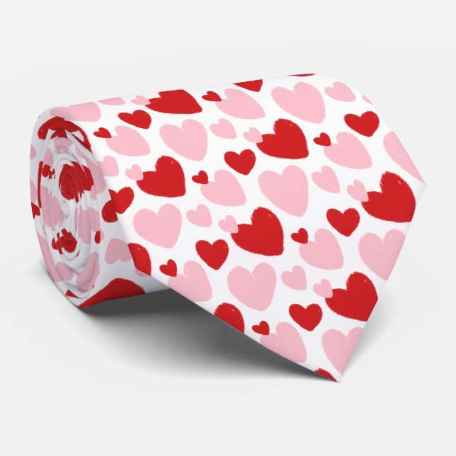 Cute Pink Red Speckled Heart Pattern Tie (Rolled)