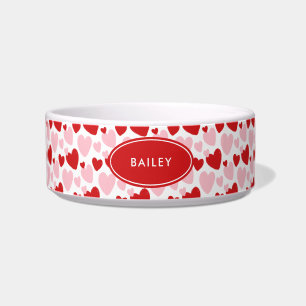 Cute Pink Red Speckled Heart Personalised Pet Bowl