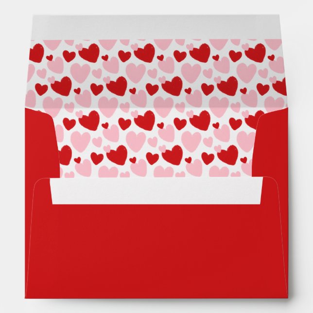 Cute Pink Red Speckled Heart Return Address Envelope (Back (Bottom))