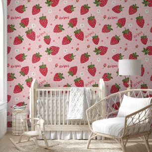 Cute Pink & Red Strawberry Personalised Girl Name  Wallpaper
