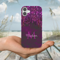 Cute Pink Red Unicorn faux Glitter Drips monogram