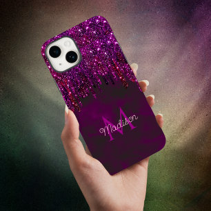 Cute Pink Red Unicorn Glitter Drips monogram iPhone 15 Case