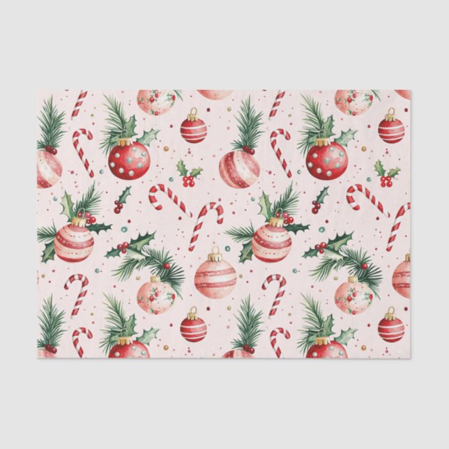 Cute Pink Red Vintage Christmas Tissue Paper (Front)