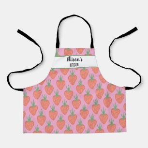 Cute Pink & Red 🍓 Watercolor Strawberries Apron