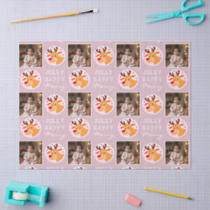 Cute Pink Reindeer Family Photo Christmas Tissue Paper