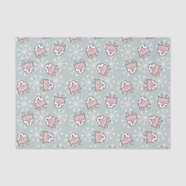 Cute Pink Reindeer Snowflake Kids Holiday   Tissue Paper (Front)