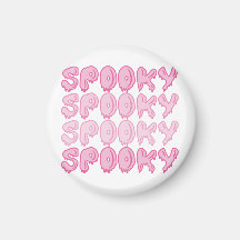 Cute Pink Repeat Spooky Halloween Round Magnet