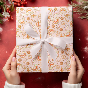 Cute Pink Retro Christmas Disco Rainbow Santa Wrapping Paper Sheet