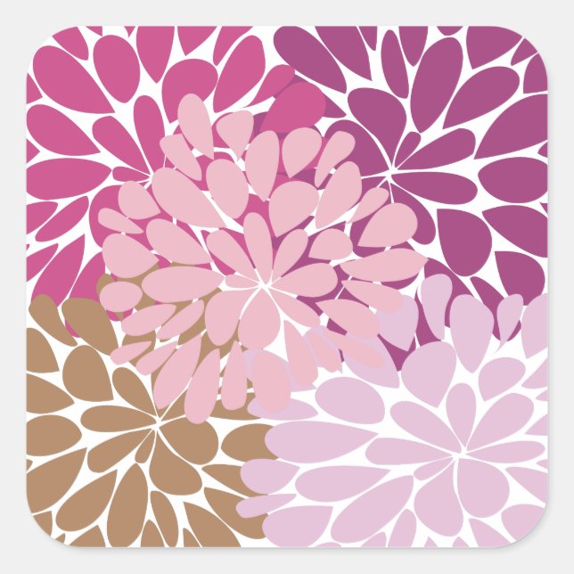 Cute Pink Retro Floral Square Sticker (Front)