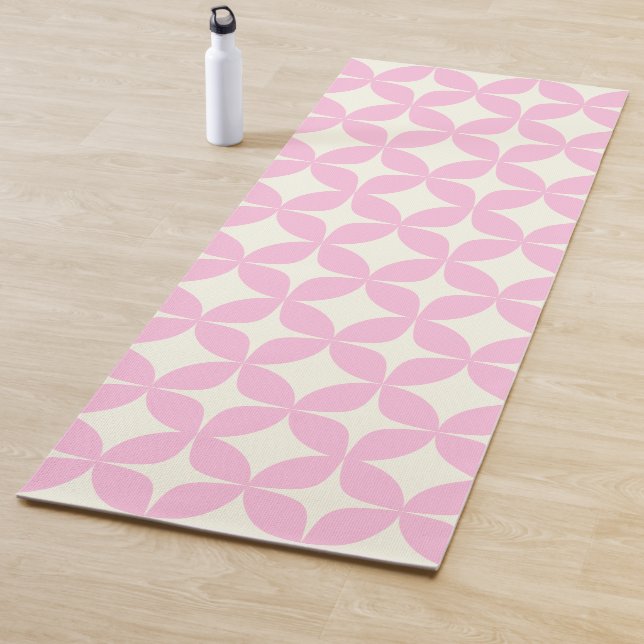 Cute Pink Retro Geometric Shapes Mid Mod Pattern Yoga Mat (In Situ)