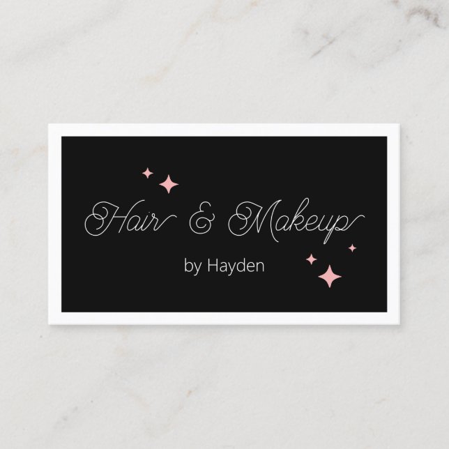 Cute Pink  Retro Stars Script Black Beauty   Business Card (Front)