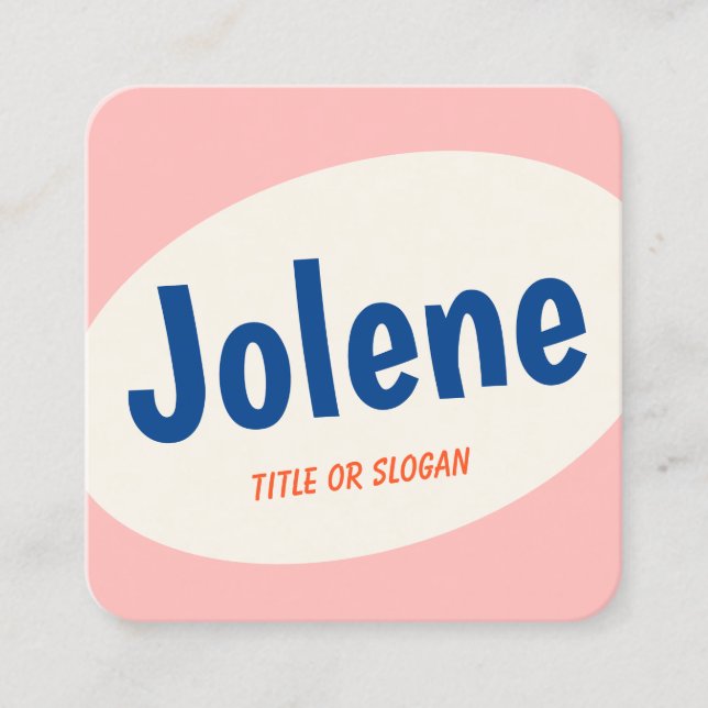 Cute Pink Retro Typography Square Business Card (Front)