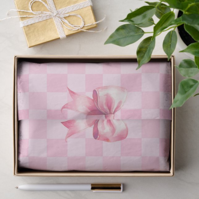 Cute Pink Ribbon and Gingham Sweet Girly Pattern Tissue Paper (Gift)