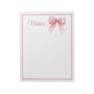Cute Pink Ribbon Bow Coquette Lined Notes Notepad